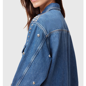 AllSaints Alba Studded Oversized Denim Shirt